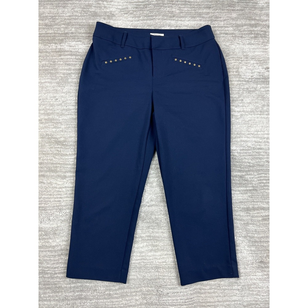 Style & Co Cropped Pants Womens 6 Navy Blue Studded Straight Leg Workwear